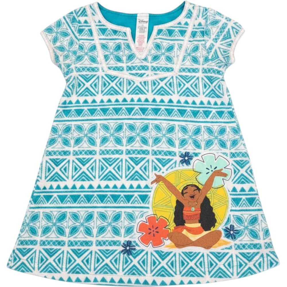 Disney Store Moana Swim‎ Cover Up Dress Teal White Terry Cloth Girls Size 5/6
